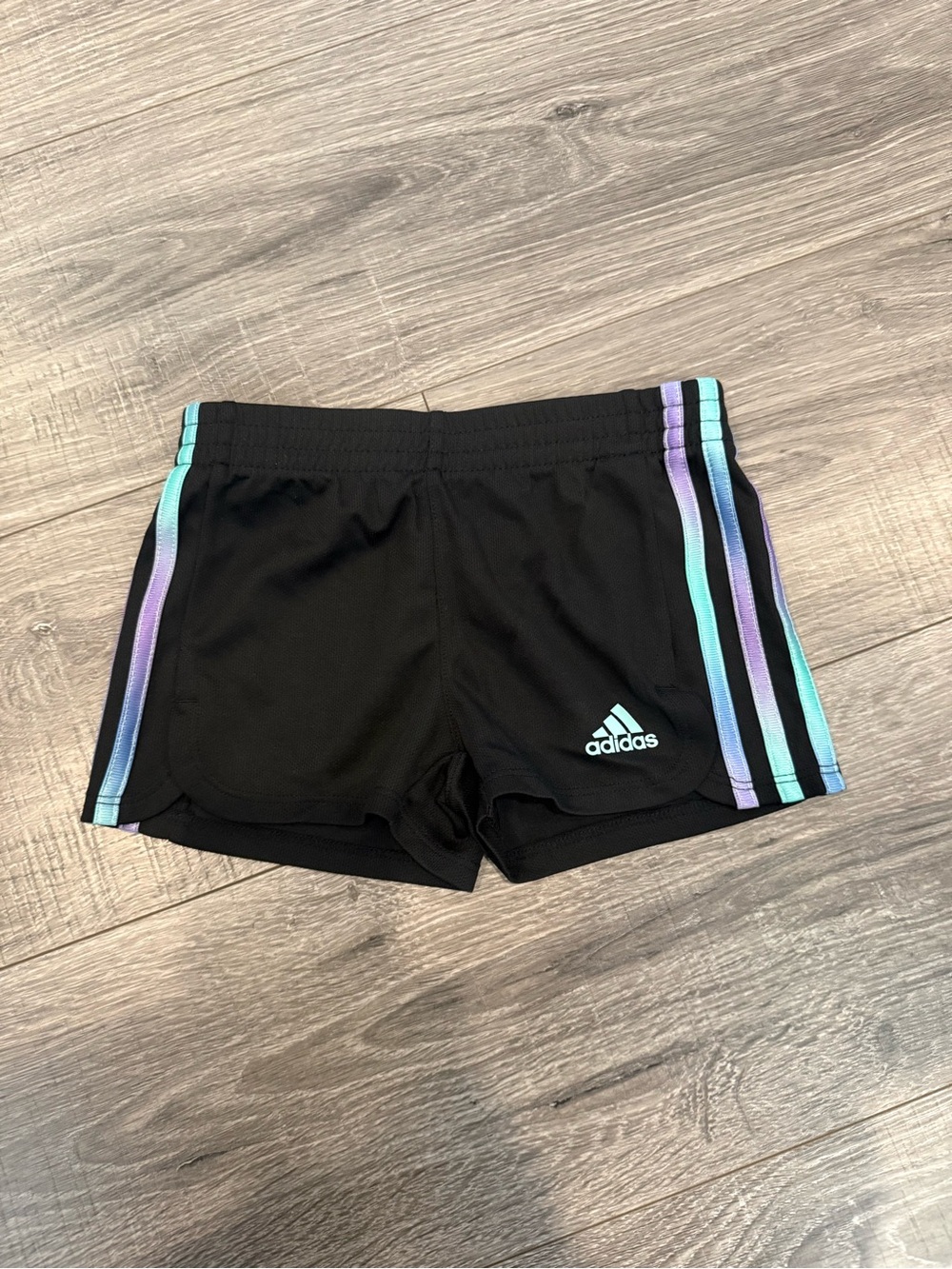 adidas Girls' Black Shorts with Pastel Side Stripes